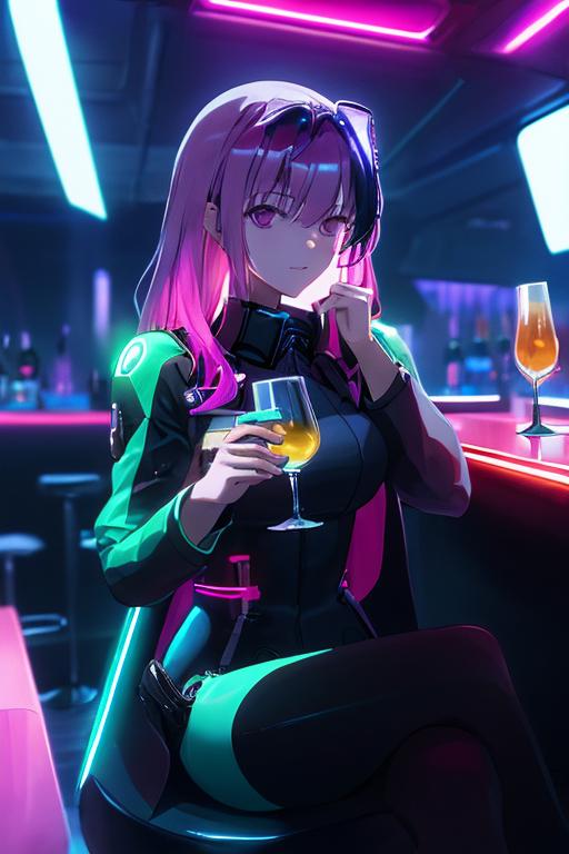 00232-984404887-Cyberpunk, 1girl, sitting in a futuristic bar, holding a glass, modified human, elegant suit, pink hair, purple eyes, looking in.png